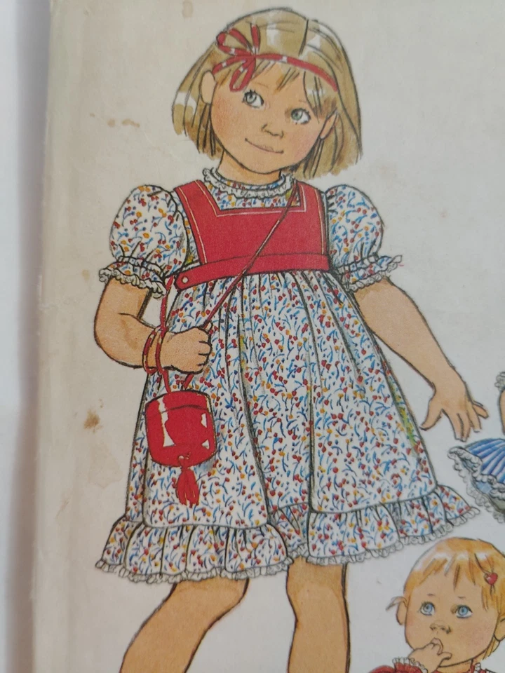 Dress Tabard Apron Front Girls 1 1T Butterick 4000 Sewing Pattern VTG Baby Doll - Image 3 of 4