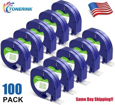 100PK Dymo Letratag Refill 91330 White Paper Label Tape 12mm For LT-100H 1/2'' 4m