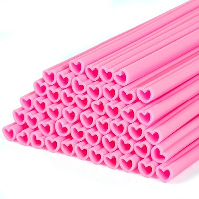 QOUBAI 50 Pcs Heart Shaped Silicone Straws 8.6 Inch 9.84*0.35inch, Pink 