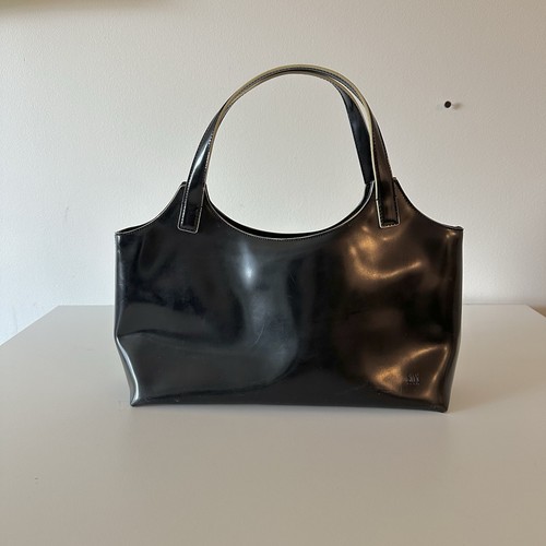 Vintage 90s City DKNY Black Patent Vegan Leather Glossy Shoulder Bag Minimalist