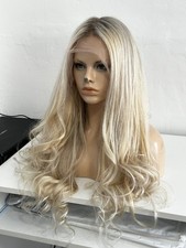 OSTERNVERKAUF 26" Aschblond Rooted FRONT Lace Perücke, 100% Echthaar, Neu