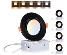 [4 Pack] 4 inch 5 Color Swivel LED Gimbal Recessed Light with Junction Box IC...