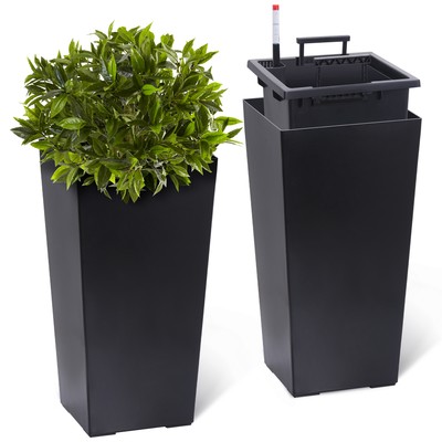 US  Set of 2 Tall Planters In/Outdoor Plants Modern Builtin DrainageTapered Pots