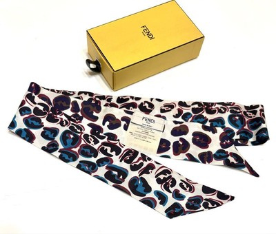 Excellent condition FENDI lappy zucca pattern leopard all over logo scarf mini s