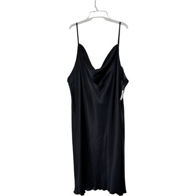 Bebe Dress 3X Black Slip Midi Cowl Neck Satin Style Plus Size Made in USA NWT