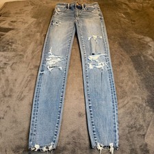 American Eagle High Rise Jeggings Distressed Light Wash Blue Stretch Womens 00