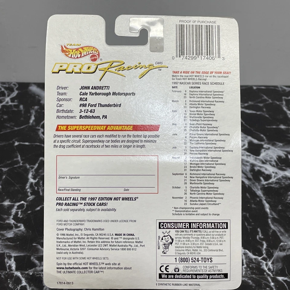 Ford 1/64 NASCAR fundido a presión Hot Wheels Pro Racing 1997 John Andretti #98 Foto 3 de 3