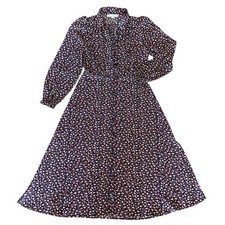Loft Floral Button Up Midi Shirt Dress 6 Black Collared Cottogecore Smocked Cuff