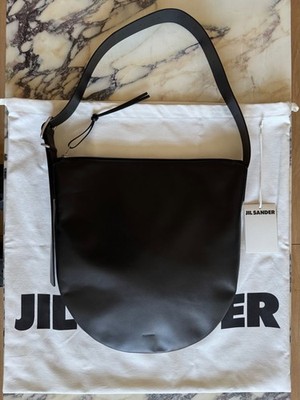 JIL SANDER Black Leather Medium Moon Shoulder Bag - NEW