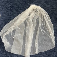 White elbow length Tulle Net Wedding Veil w/ Comb Attachment, Scattered Pearls