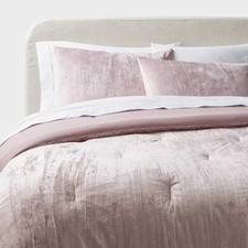 3pc King Luxe Distressed Crinkle Velvet Comforter and Sham Set Mauve -