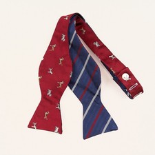 Brooks Brothers Silk Bow Tie Reversible Blue Stripe Red Dogs Self Tie NEW