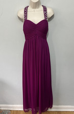 Betsy Adam Gown 4 Fuchshia Maxi Halter Rhinestone Formal Prom Glam Wedding