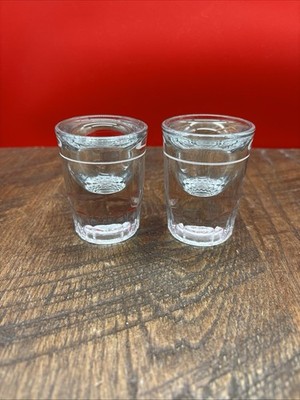 Lot Of 2 LIBBY ILLUSION SHOT GLASSES Holds 1 Shot Looks Like 2 White 1 oz. Line