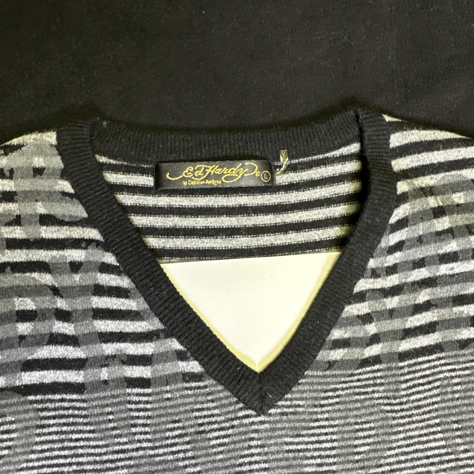 Suéter Ed Hardy por Christian Audigier Mezcla de Lana Cuello en V Talla Grande NUEVO Foto 3 de 4