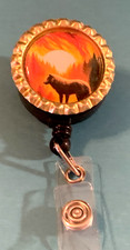 Animal Wolf 5 Id badge holder retractable alligator clip