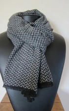 Echarpe homme Gris/noir très chic mini chevron laine&cachemire 190 X 69 cm Neuf