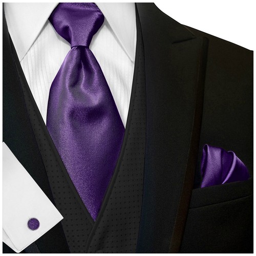 Classic Plain Satin Tie Pocket Square Cufflinks Set 4 Piece Wedding Neckties - Picture 85 of 92