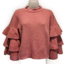 Gianni Bini Pink Tiered Bell Sleeve Crop Sweater Angora  XS Coquette Fairy