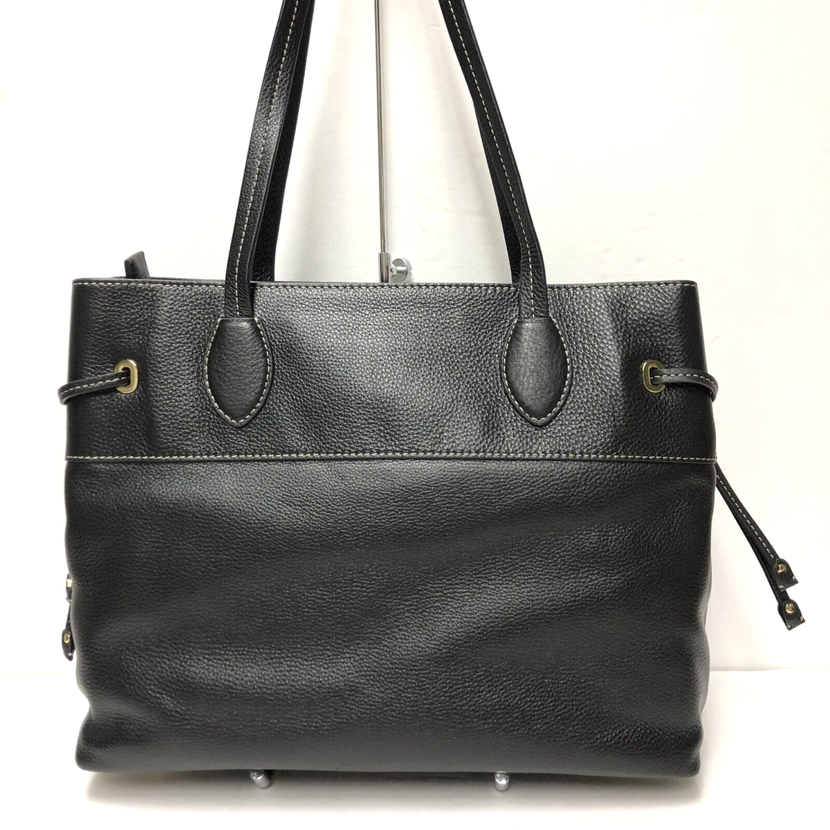 Michael Kors Mae Large East West Drawstring Tote BLACK Leather Shoulder bag NEW