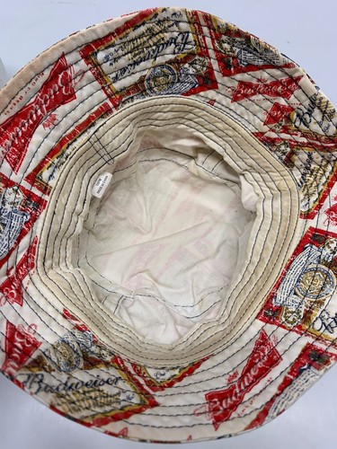 vintage 70s 80s BUDWEISER Bucket Boat Hat Logo All Over Print - Picture 3 of 3
