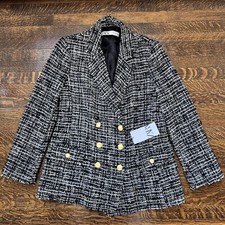 NWT Zara Tweed Double Breasted Blazer Anthracite Black silver White M 149