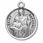 Sterling Silver Patron Saint St Raphael 7/8Inch Catholic Religious Medal Pendant