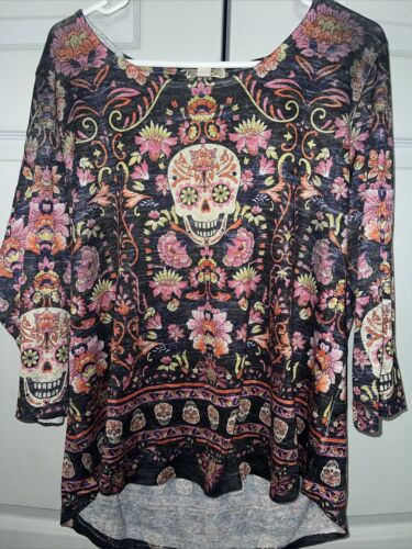 Energe Printed Skull Shirt Size 1X - Picture 1 of 7