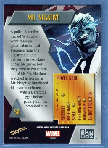 2021 SkyBox Metal Marvel Universe Spider-Man Mr. Negative FX Yellow #58 - Picture 2 of 2