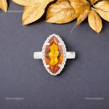 925 Sterling Silver Faceted Natural Citrine Cocktail Hypoallergenic Ring Jewelry