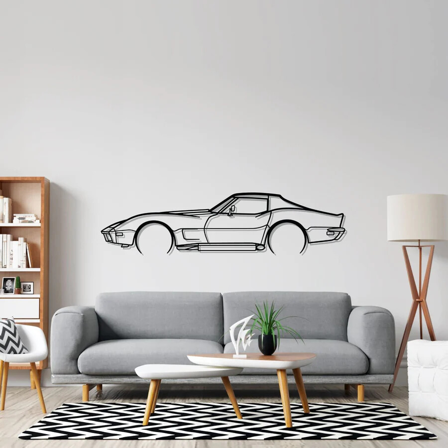 Wall Art Home Decor 3D Acrylic Metal Car Auto Poster USA Silhouette Corvette C3