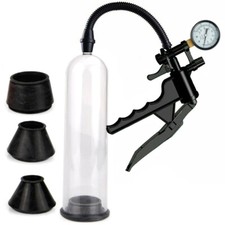 7 inch Gauge Pistol Vacuum Penis Pump  3 Sleeves for ED Male Erectile Enlarger