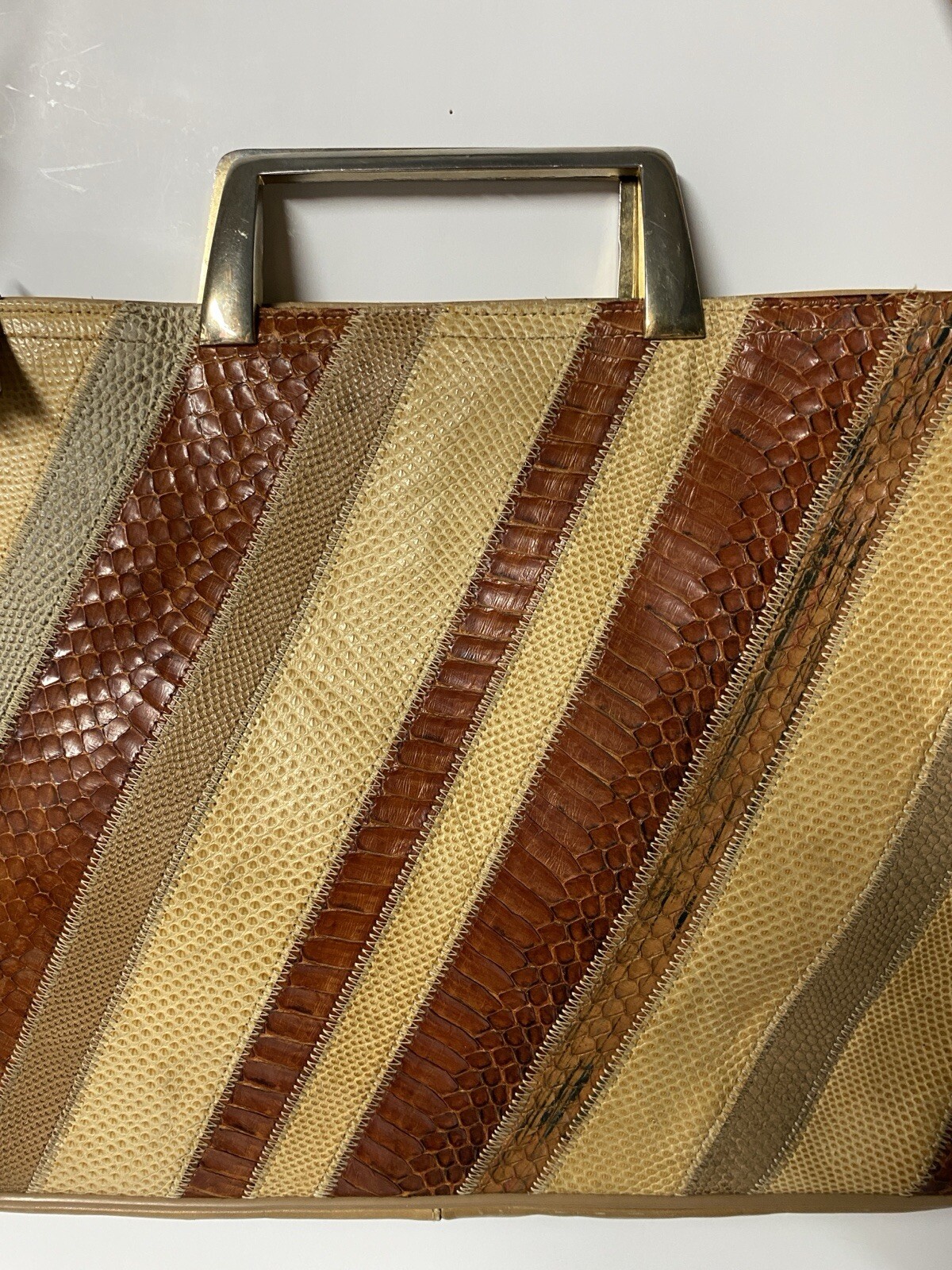 Varon Snakeskin Patchwork Double Handle Removable… - image 4