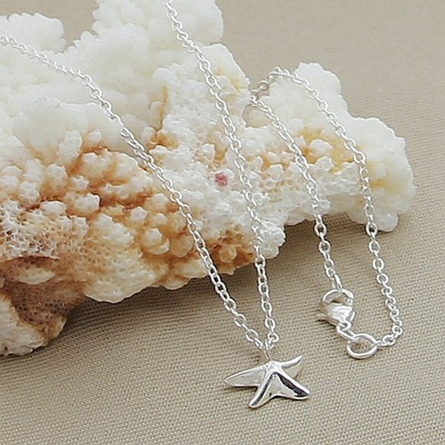925 Sterling Silver Starfish Pendant Necklace Chain For Women Wedding Engagement - Picture 3 of 4