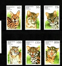 Benin Wild Cats Ocelot, Lynx, Serval Mint NH Complete Set of Six 