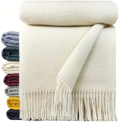 Wolldecke 100% Schurwolle Wohndecke Plaid Decke 140x200cm Tirol Cremeweiß (DF)
