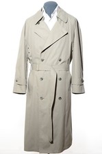 40R Vintage 90s Towne London Fog Gray Double-Breasted Belted Trench Coat w/Liner