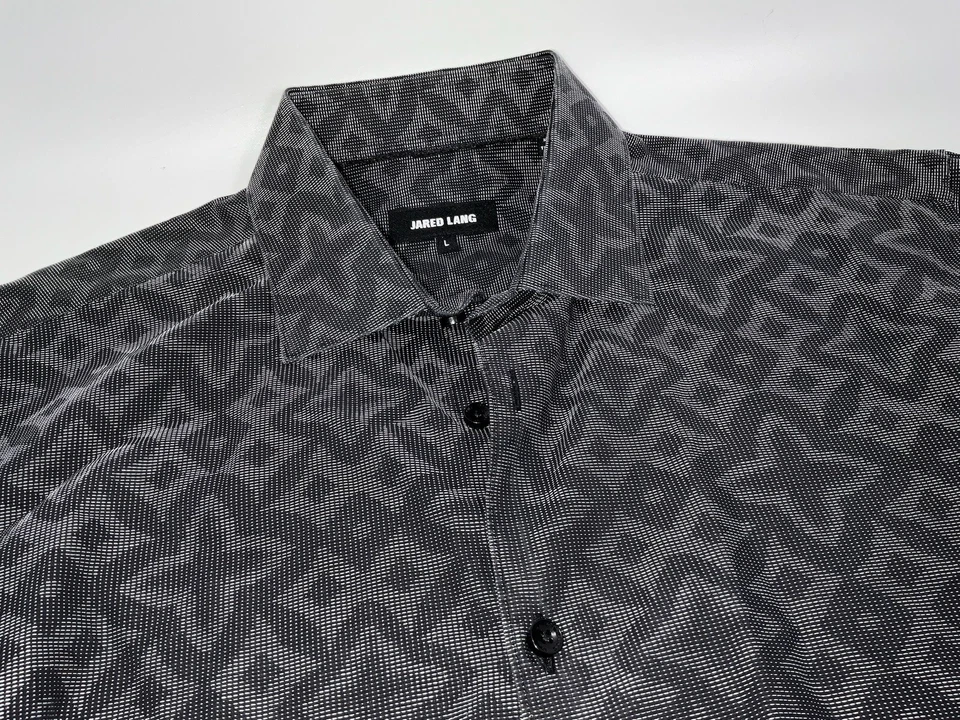 Camisa con botones Jared Lang para hombre L gris algodón geométrico L/S nueva sin etiquetas YGI A4-45 Foto 3 de 4