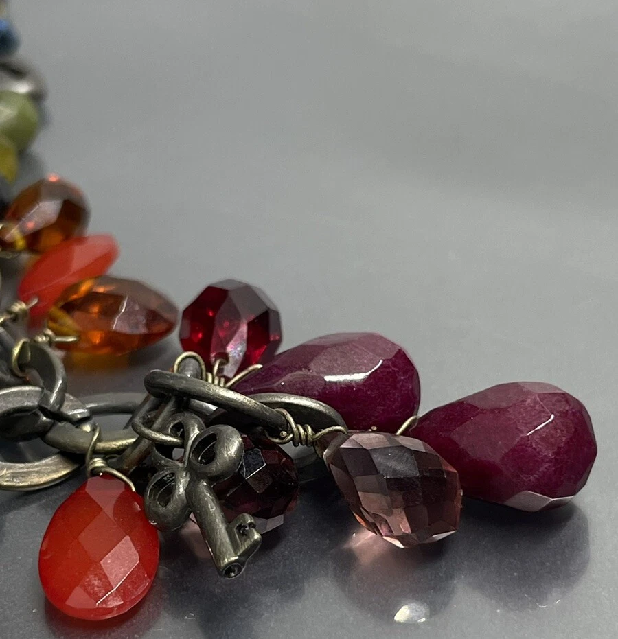 Fossil Mujer Colgante Collar Eslabón Vidrio Facetado Corazón Medallón Llavero Dije Foto 4 de 4