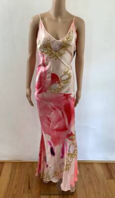 ROBERTO CAVALLI SS/2001 RARE FACE EYE PRINT SILK GOWN SZ SMALL