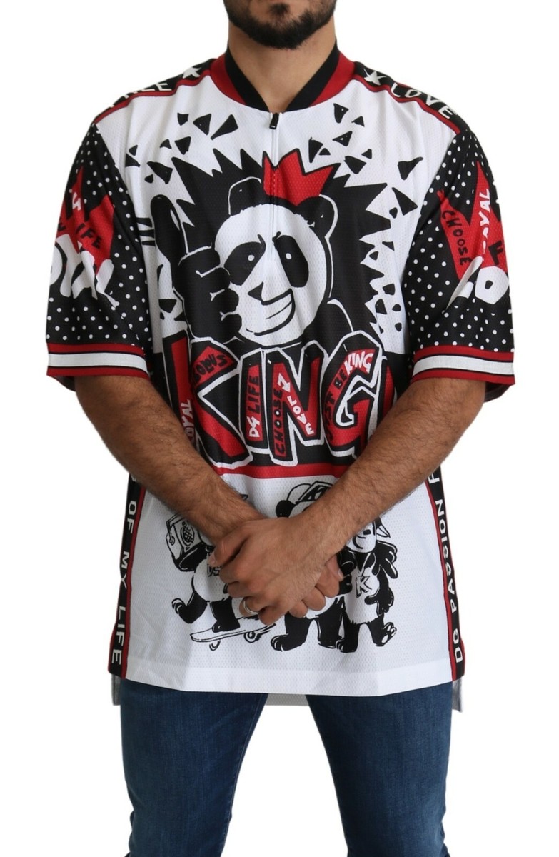 DOLCE & GABBANA T-shirt White King Panda Top Polyester Mens DOLCE & GABBANA T-shirt White King Panda Top Polyester Mens