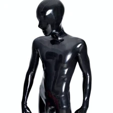 Men Latex Full Bodysuit Rubber Cover with Hood Catsuit Tight Uniform Handmade