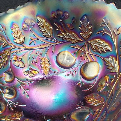 Northwood Fruits & Flowers Electric Blue Bon Bon Candy Dish Pedestal