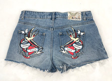 Ed Hardy womens size 28 shorts Denim Painted Y2K Born Free Retro Art Cut Off