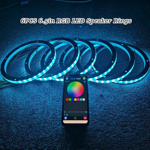 6PCS 6.5in RGB w/ White LED Speaker Rings Universal for Car Truck Boat LED Audio - Picture 5 of 14