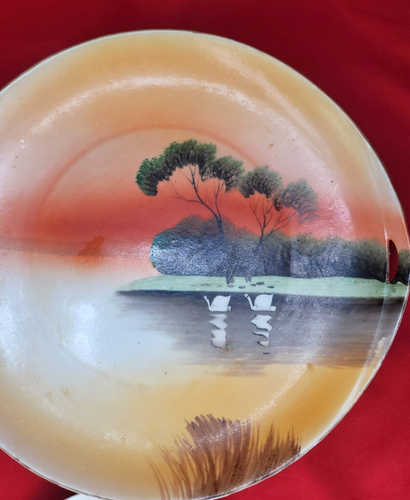 Juego de Platos para Servir Cisne Japonés de Colección con Manijas Paisaje del Lago al Atardecer - Imagen 4 de 13