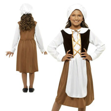 Kids Tudor Girl Costume Girls Medieval Maid Fancy Dress Book Week Outfit Kids