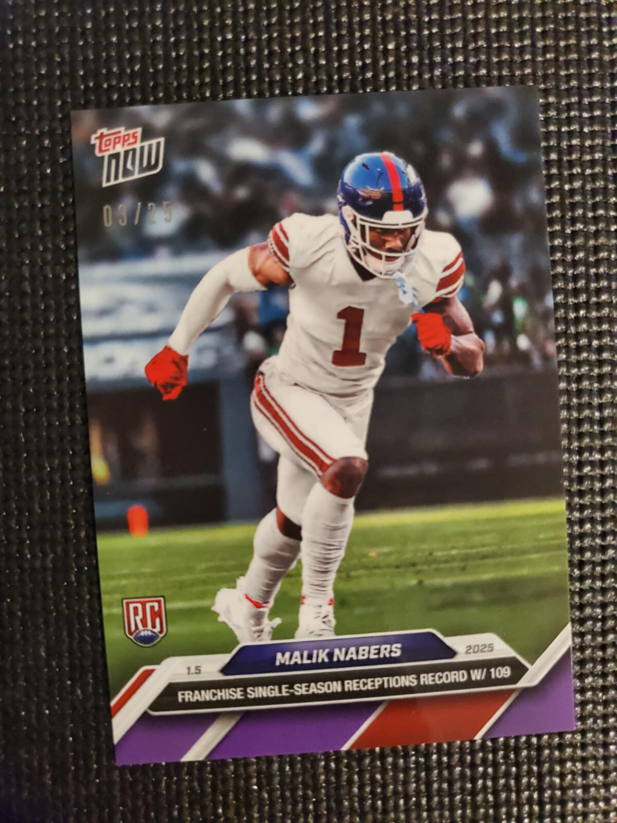 Malik Nabers RC Giants 2024 Topps NOW Football Card 21 Purple Parallel 3/25