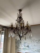 Antico lampadario pendente in vetro di Murano Cristallo 900