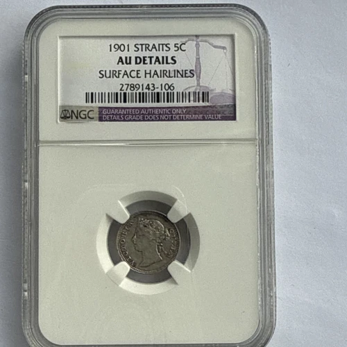 1901 STRAITS 5 CENT AU DETAILS SURFACE HAIRLINES NGC CERTIFIED